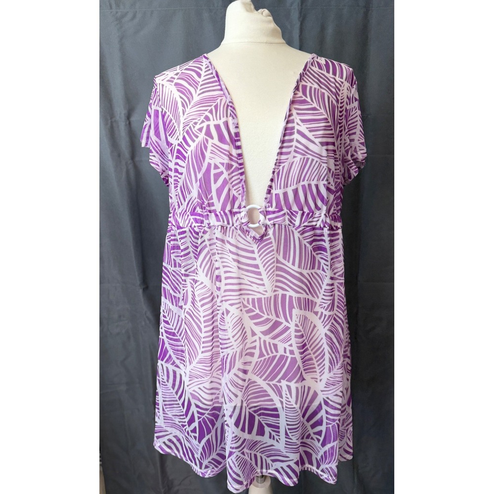 Catalina Womens XL Orchid Burst Purple Leaf Mesh Swim Cover Up Dress CTL35903